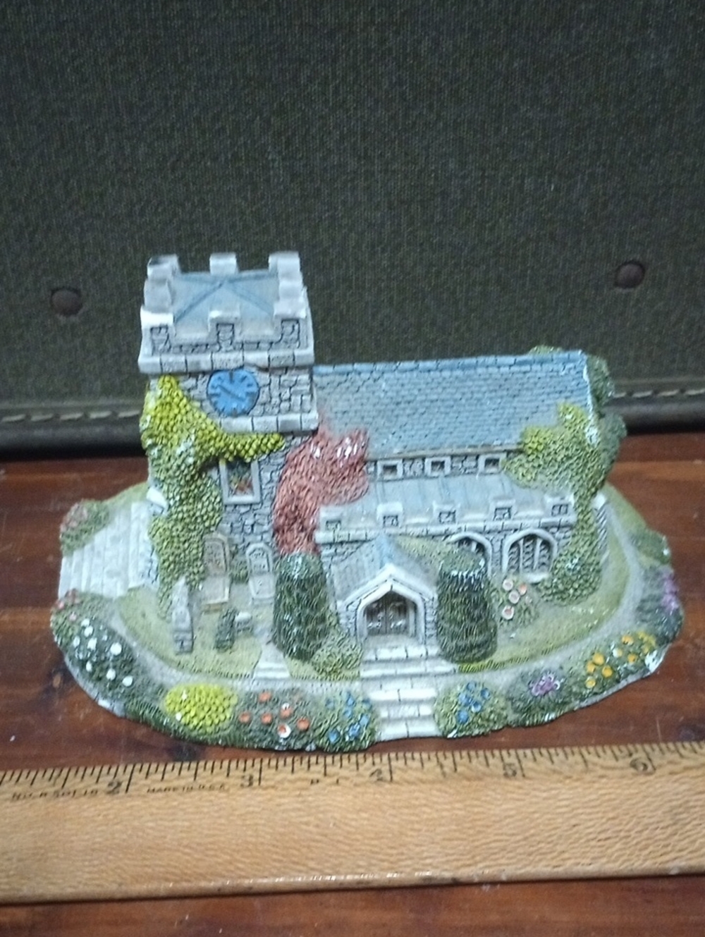 Hand-Painted Ceramic Church Figurine in Multi-Color